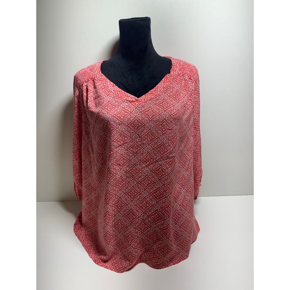 Dalia Women’s V Neck 3/4 Sleeve Blouse 1X Red Cottage Core Boho